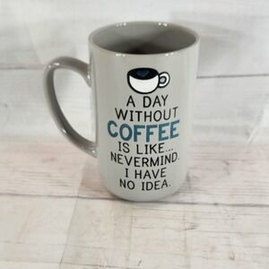 Boston Warehouse Leaf & Bean Coffee Mug Grey Humorous Slogan Stoneware